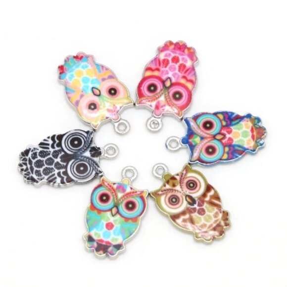 🔴 5 for $10 ONE Bright Owl Pendant Zinc Alloy Enamel - Picture 6 of 7
